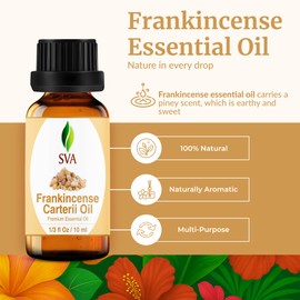 SVA Frankincense Essential Oil – 1/3 Fl Oz – 100% Natural Boswellia Carterii Oil - for Diffuser, Hair Care, Face, Skin Care, Aromatherapy, Scalp and Body Massage, Soap and Candle Making