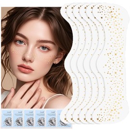 6 Gold Glitter Freckles + 6 Remover Wipes - Waterproof Face Makeup Patches, Cute Glitter Makeup Accessories for Women and Kids