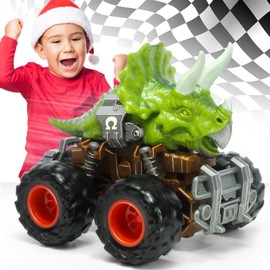 Oriate Cool Design Dinosaur Monster Truck, Friction Powered 1Pack Triceratops with Mech Armor, Push and Go Car Racing & Combat Kids Games, ATV Trucks Dino Toys for Children Birthday Gift 209-G1