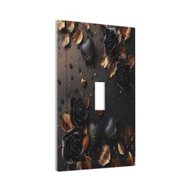 BHGAHD Decorative Switch Plate Cover with Black Rose Gold Leaf Rustic Floral Design 1 Gang Wall Plate Unique Single Toggle Light Switch Covers Artistic Jumbo Electrical Faceplate for Home Decor