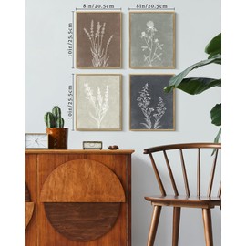 Drsoum Vintage Botanical Boho Framed Wall Art Wooded Antique Flower Bouquet Prints Farmhouse Retro Plants Rustic Bathroom Kitchen Home Decor Ready to Hang 8x10inx4pcs (Natural Framed)