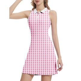 GGOV Womens Two Piece Tennis Golf Dress UPF 50+ Sports Wear Dresses for Women with Pocket Separate Shorts (Pink Houndstooth, L)