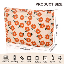 Wudimeitt Wudimeitt Cosmetic bag Makeup bag Preppy Cute Corduroy Toiletry bag for women travel essentials (Flower orange)