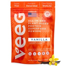 Veeg All-in-One Protein Smoothie Powder - Plant Based Protein Powder, Superfoods, Organic Greens, MCT Oil, Probiotics, Multivitamins for Men & Women, Sugar-Free, 15 Servings (Vanilla)