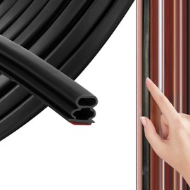 Door Weather Stripping Seal Strip - Self-Adhesive Rubber Soundproofing Weatherstrip for Door Frame, Windows -Insulation & Dust Proof Easy Cut to Size (Black, 20FT)