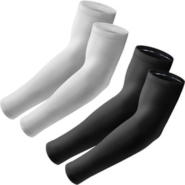Aprilswan Arm Sleeves, UV Sun Protection Sports Non Slip Compression Cover for Men/Women 2 Pairs Black+Light Gray