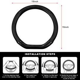 BWBWND Car Breathable Steering Wheel Cover, Carbon Fiber Wear-Resistant D Shape Steering Wheel Protector for Comfy Grip, Universal Non-Slip Leather Wheel Sleeve for Most Car SUV Truck (Black)