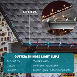 BYSMAH Gutter Hooks for Outdoor Lights, 60Pcs Plastic S Gutter Clips for Hanging Outdoor Christmas String Icicle Curtain Fairy Lights (White)