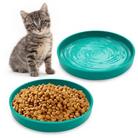 Apatal Silicone Cat Food Bowl Shallow Dishes 5.9in Wide Cats Bowls Set of 2 Kitty Plates Relief Whisker Fatigue Puppy Feeding Bowl for Dry Food and Wet Food Indoor (Round Green)