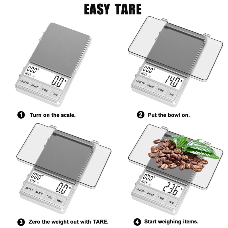 WEIGHTMAN Small Coffee Scale with Timer, 1000g x 0.1g, Mini