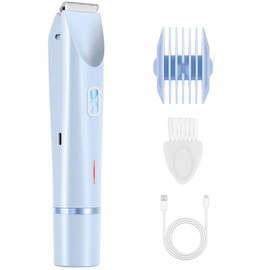 IPX7 Waterproof Bikini Trimmer for Women, Hypoallergenic Painless Ceramic Blade Electric Face Razors for Shaving, Facial Pubic Hair Removal Shaver for Shower Use Summer Essentials(Light Blue)