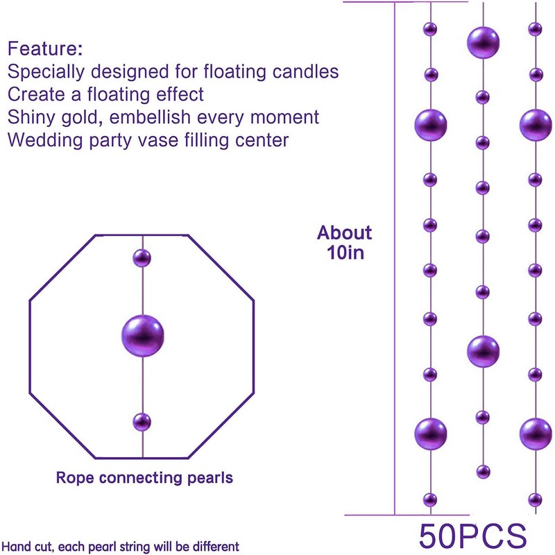 50 Pcs Pearl String for Floating Candles Centerpiece, Purple Faux