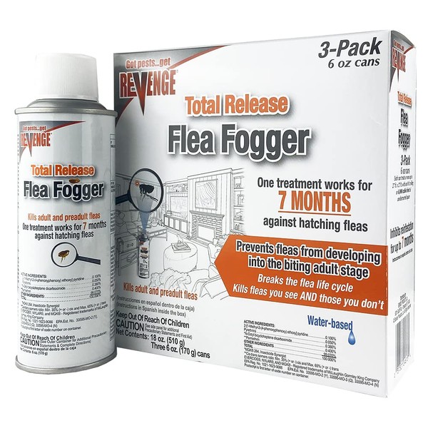 Bonide 4613 Fogger, Revenge Total Release, Pack of 3 6 oz Ready-to-Use Cans, Long Lasting Formula Kills Fleas
