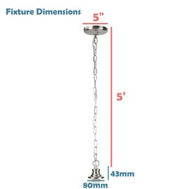 Aspen Creative 21052-21, Indoor Pendant Light Kit, 6' SPT-1 Silver Wire / 5' Steel Chain. Socket Cup:3-1/8" W x 1-5/8" H Suitable:11-1/2"D. to 16" D. Pendant Shade. Satin Nickel.1 Pack