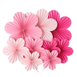Frcolor 1 Set Flower Fan Decoration Party Decoration Party Fans Decoration Wedding Party Background Wallpaper Flowers Flower Fan Wedding Party Decoration Paper Pink 9pcs