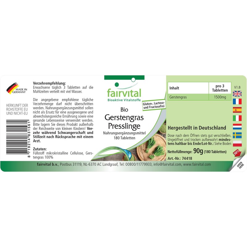 Fairvital | Bio Gerstengras Presslinge - 180 Tabletten - Hoch