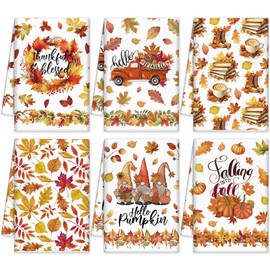Windkream 6 Pieces Fall Kitchen Towels Maple Leaf Gnome Dish Towels Thanksgiving Bathroom Hand Towels 21.26 x 14.17 Inches Orange Autumn Tea Towels for Kitchen Farmhouse Gifts Decor