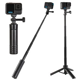 HSU gopro DJI Insta360 Selfie Stick, Tripod, Selfie Stick, Aerial Shooting, Action Camera, 25.6 inches (65 cm), Adjustable Length, Lightweight Design, 7 Levels of Flexibility