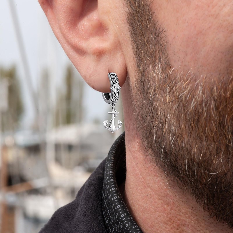 Anchor Hoop Earrings Sterling Silver Hoop Earrings Sailor Anchor Huggie