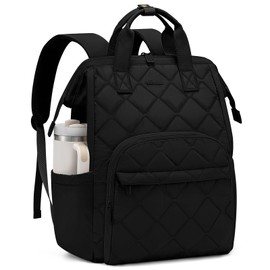 LOVEVOOK Laptop Backpack for Women, Puffer Quilted Computer Bag for Travel Work Business, Casual Daypack for Teacher Nurse,17.3 Inch, Black