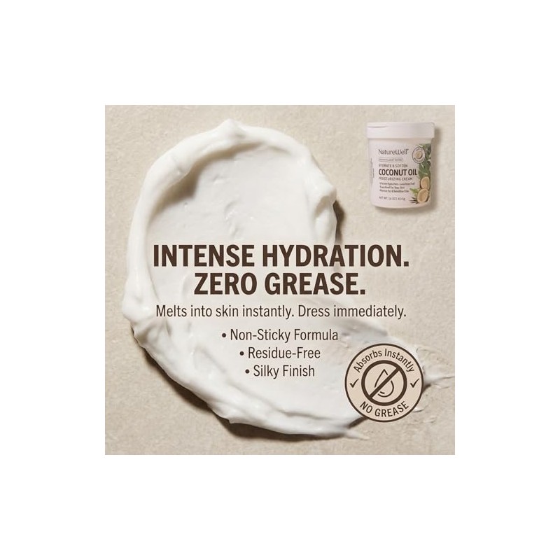 NatureWell Crema Humectante de Aceite de Coco Extra Virgen, 453.6