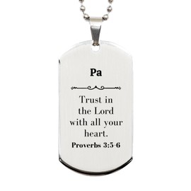 LANKEST Christian Pa Gifts Trust in the Lord with all your heart Bible Verse Scripture Silver Dog Tag Baptism Confirmation Gifts for Pa