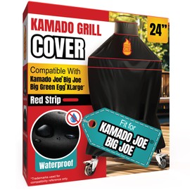 Grill Cover for Kamado Joe & Big Green Egg 24 in Red Strip – Heavy-Duty Waterproof Smoker Covers for Big Series – Durable Kamado Joe Accessories for Big Series & BGE XLarge by Smoker Chef