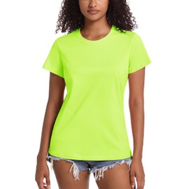 TACVASEN Women's Cotton Tshirts Short Sleeve Shirts Cotton Tee Shirts Basic Tees Summer Tops Casual T-Shirts Fluorescent Green