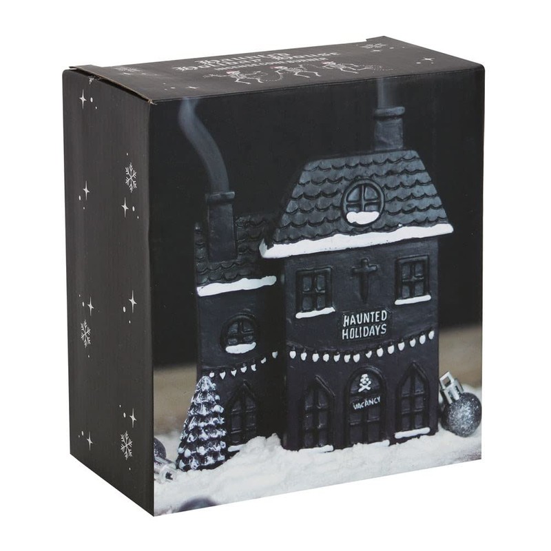 Haunted Black & White Holiday House Incense Cone Burner -