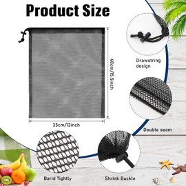 LEIFIDE 6 Pcs Mesh Drawstring Bag Scalloping Bag Dive 13 x 15.5 Inch Nylon Net Lock for Swimming Sports(Black and Dark Blue)