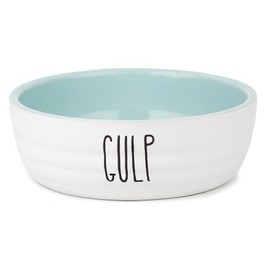 Barkley & Bella Dog Bowl Ceramic Gulp Small, White&Blue - Dog Bowl, Handcrafted, Durable, Dishwasher-Safe, Heavyweight Stability