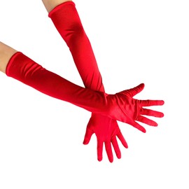 Long Satin Opera Glove For Women Formal, Elbow Length Glove For Bridal Evening Dance/Tea Party/Church/Wedding W-G-1(Red)
