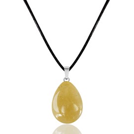 Cotigo - Women Natural Stone Pendant Necklace - Natural Stone Teardrop Necklace with Waxed Thread, Stone, Jade, jade stone