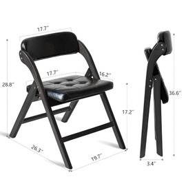 Asnefeli Padded Folding Chairs with Cushion 2 Pack, Comfortable Foldable Dining Chair with Cushion, Extra Chair, Portable Foldable Seating for Indoor Outside Events, Wedding, Party, Dining (Black)