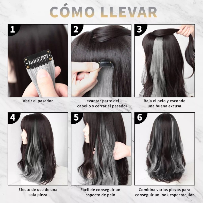 jianming Extensiones Cabello Sinteticas 10 Piezas Colores Fantasía