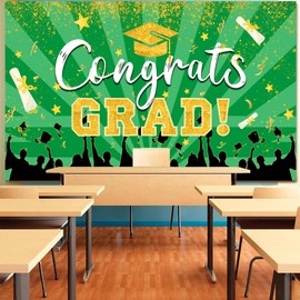 Graduation Picture Backdrop 7 x 5 ft Green and Gold Congrats Grad Background Class of 2025 Graduation Prom Party Banner Photo Booth Props Supplies
