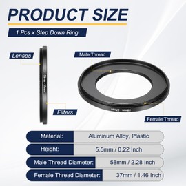 PATIKIL Step Down Ring Adapter 58mm to 37mm, Filter Step-down Rings Camera Lens Filters Metal Ring Digital for ND IR DSLR Lenses, Black
