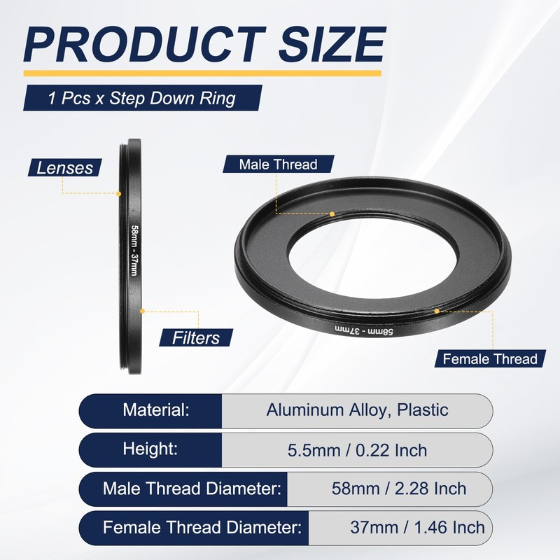 PATIKIL Step Down Ring Adapter 58mm to 37mm, Filter Step-down