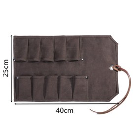 Tool Roll Bag with 10 Slip Pockets, Portable Small Tools Organiser, Waxed Canvas Bag for Hammers - Grey