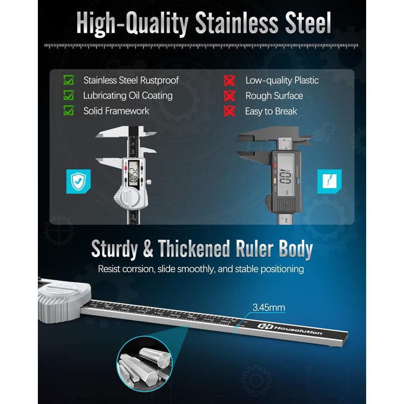 Housolution Digital Caliper 6 inch,(ABS) Absolute Scale Caliper,IP54 Caliper Measuring