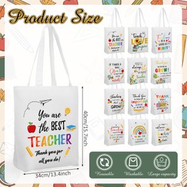 Sadnyy 12 Pcs Teacher Canvas Tote Bag Bulk Appreciation Gifts for Women Thank You Gift Teach Inspire Love Reusable Cotton Canvas Tote Bag with Pattern for School Work Teacher Supply