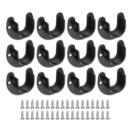 sourcing map 12Pcs Stainless Steel Closet Rod Brackets, 1 Inch Dia U-Shaped Open Type Wardrobe Holder with Screws, Shower Curtain Rod Pole End Supports Sockets Flange, Black