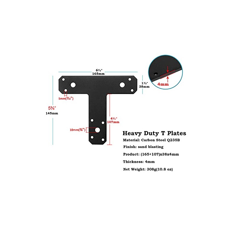 heneng 6 Pcs T Shaped Mending Plates, 6-1/2" x 1-1/2",