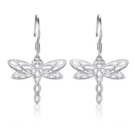 Sterling Silver Dragonfly Earrings for Women: Celtic Infinity Dangle Dragonfly Earrings Christmas Jewelry Gifts for Dragonfly Lovers (Silver dragonfly)