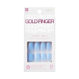 GoldFinger False Nails Kit, Jelly Blue Color Ready to Wear Gel & Manicure Stick included, Long-Lasting Hottest Trend Glue on Nails, Convenient & Easy to Apply (Blue Crush)