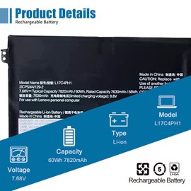 VANPIR L17C4PH1 Laptop Battery Compatible with Lenovo Yoga C930-13IKB Yoga C930-13IKB Glass Series Notebook L17M4PH1 5B10Q82426 5B10Q82425 7.68V 60Wh 7820mAh