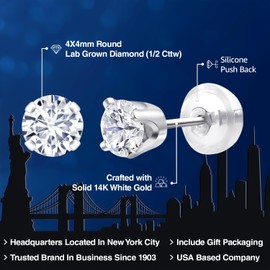 Gem Stone King 14K White Gold Lab Grown Diamond Stud Earrings | Gold Earrings For Women Men | G-H Color | VS2-SI1 Clarity
