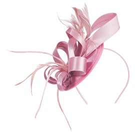 Zando Fascinators for Weddings, Ribbons Leather Pink Feathers Hats, Fascinator Headband, Tea Party Hat for Women 2025, Ribbon Leather Pink, One Size