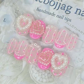 Pearl dot handmade nail tips - Square S / 진주 도트 수제네일팁 - 스퀘어S