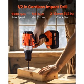 VEVOR Tool Combo Kit, 20V Max Cordless 2-Tool Combo Kit, with 1/2 in Impact Drill, 1/4 in Impact Driver, Compact Cordless Power with 4.0 Ah Batteries, Screws, Charger, and Cloth Bag